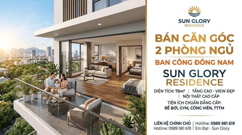 Bán căn góc 2 phòng ngủ ban công đông nam sun glory residence