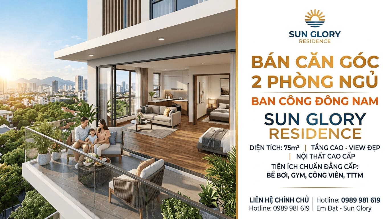 Bán căn góc 2 phòng ngủ ban công Đông Nam Sun Glory Residence Vinh