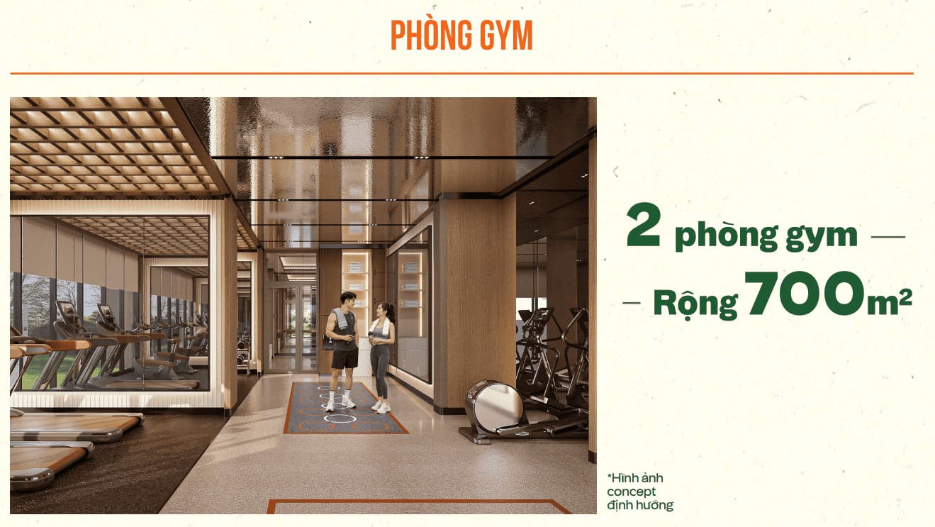 Phối cảnh phòng gym 700 m² Sun Glory Residence với máy chạy bộ cạnh vách kính