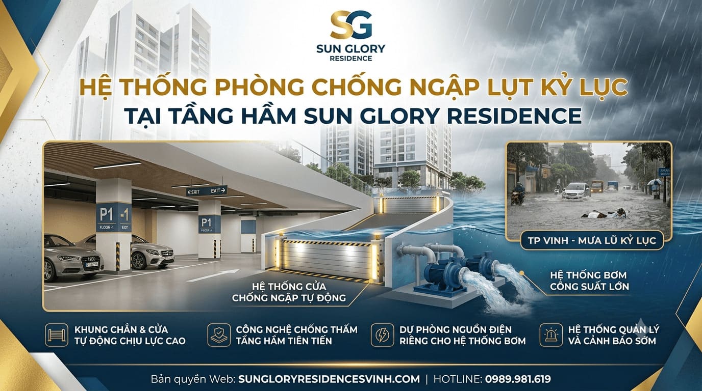 Sun Glory Residence ứng phó ngập tầng hầm thế nào trước mưa lũ kỷ lục tại TP Vinh