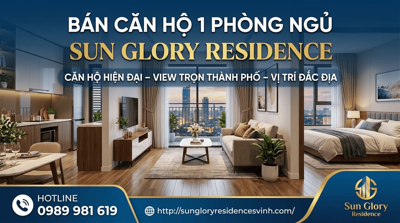 Bán căn hộ 1 phòng ngủ Sun Glory Residence - diện tích 45,4-52m² tại lõi trung tâm TP. Vinh