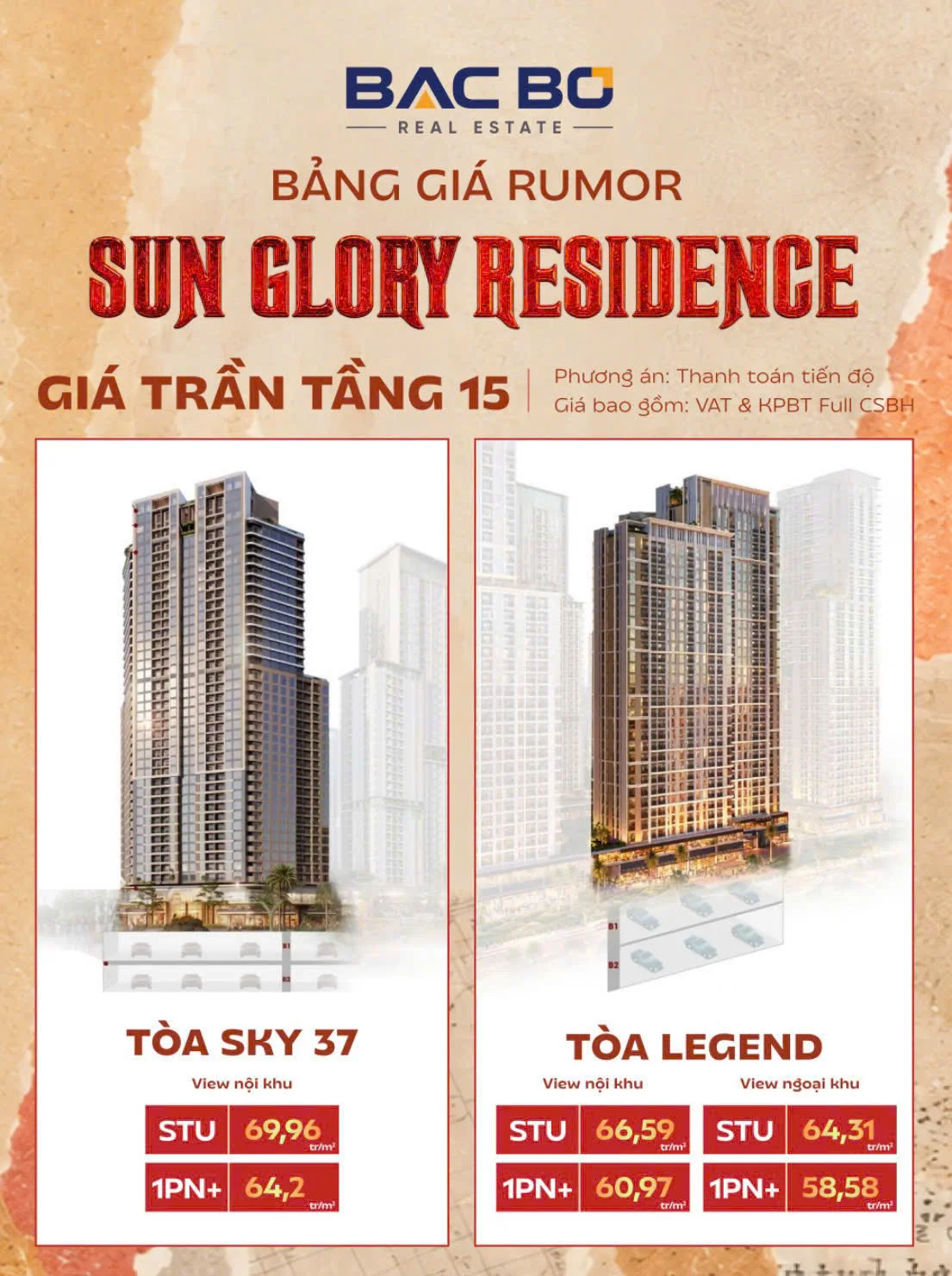 Bảng giá Rumor Sun Glory Residence tòa Sky 37 và Legend