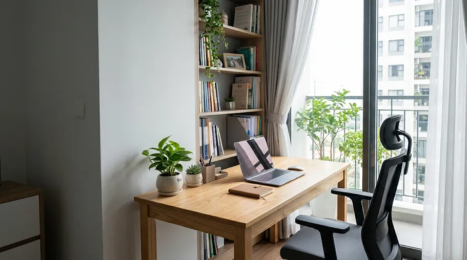 Ảnh minh họa phòng phụ căn 2PN+ Sun Glory Residence bố trí thành góc làm việc