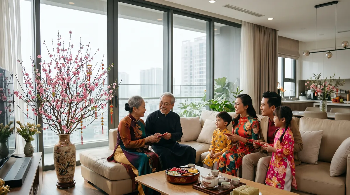 Ảnh minh họa gia đình đón Tết ở căn hộ chung cư Sun Glory Residence