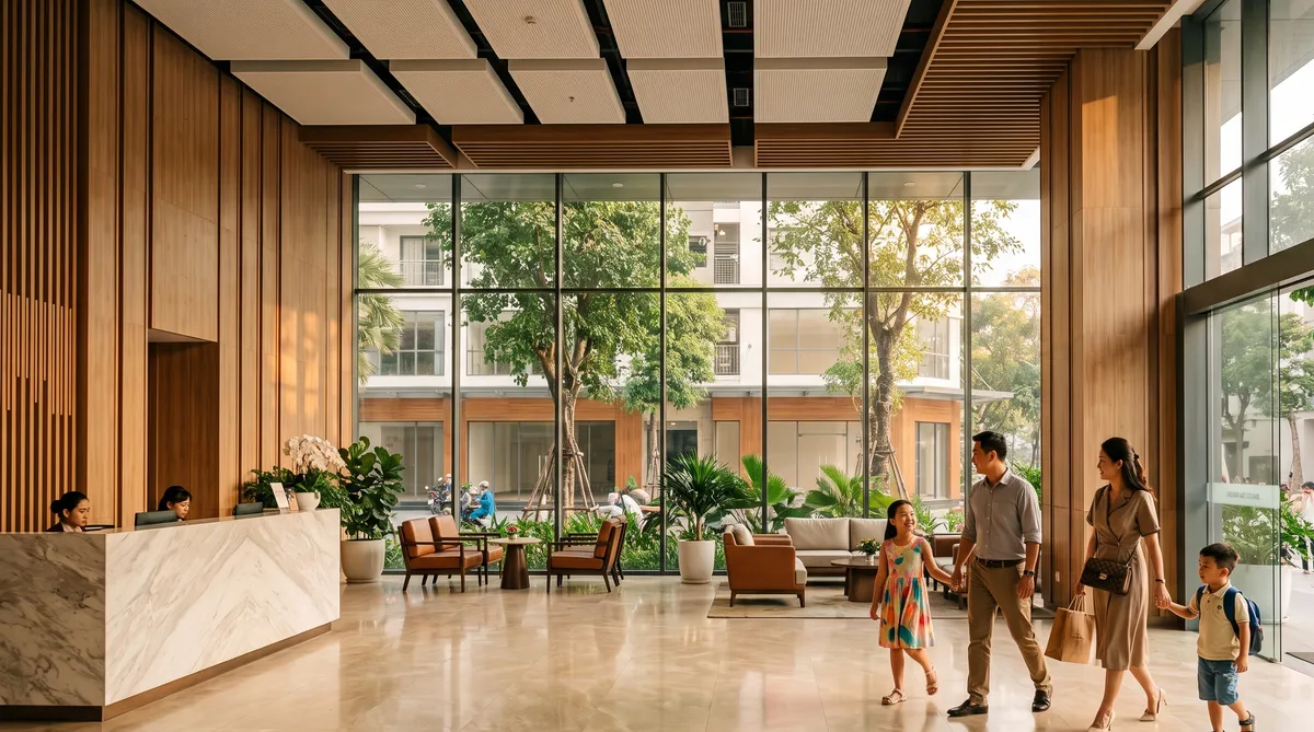 Ảnh minh họa sảnh đón cao 12 m và khối đế thương mại Sun Glory Residence
