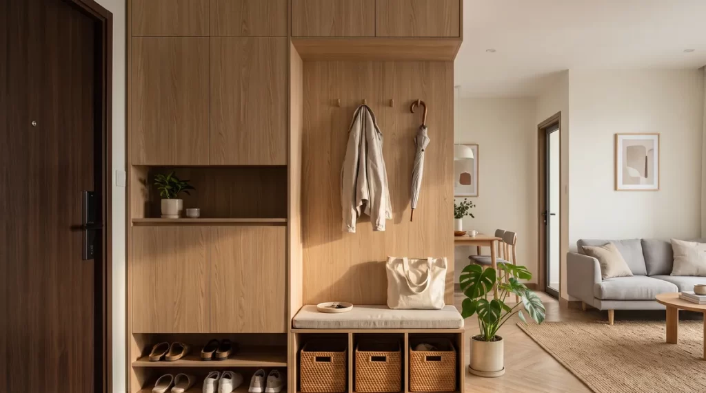 Ảnh minh họa tủ âm tường và tủ giày lưu trữ đồ đạc trong căn hộ chung cư Sun Glory Residence