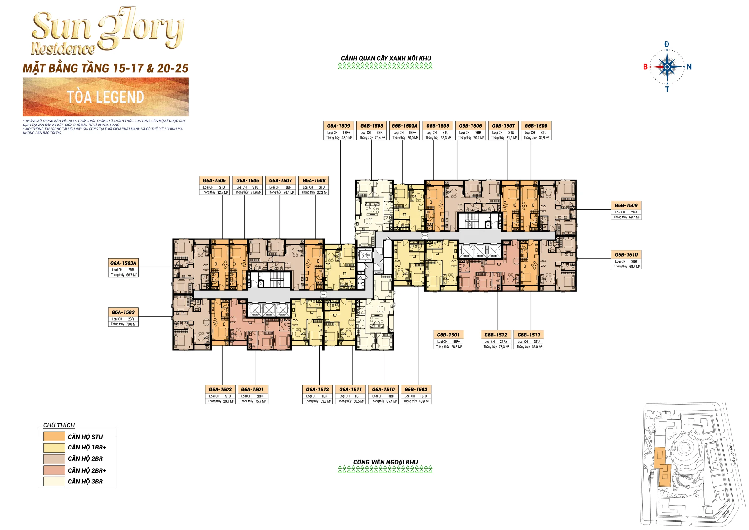 Mặt bằng tầng 15–17 và 20–25 tòa Legend chung cư Sun Glory Residence cập nhật 19/10/2026