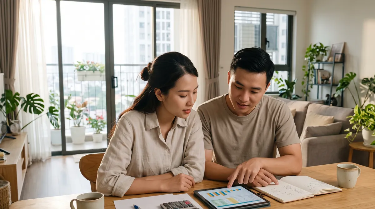 Ảnh minh họa vợ chồng trẻ tính ngân sách mua căn hộ chung cư Sun Glory Residence