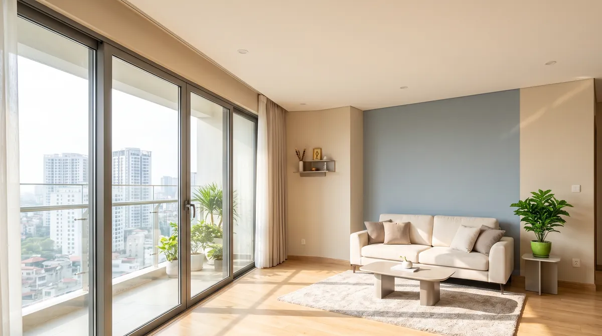 Ảnh minh họa phối màu sơn tường phòng khách căn hộ chung cư Sun Glory Residence