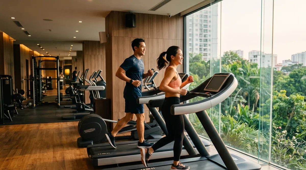 Ảnh minh họa phòng gym spa sauna Sun Glory Residence với cư dân tập buổi sáng