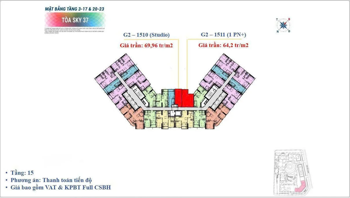 Giá Rumor tòa Sky 37 Sun Glory Residence trên mặt bằng tầng 15