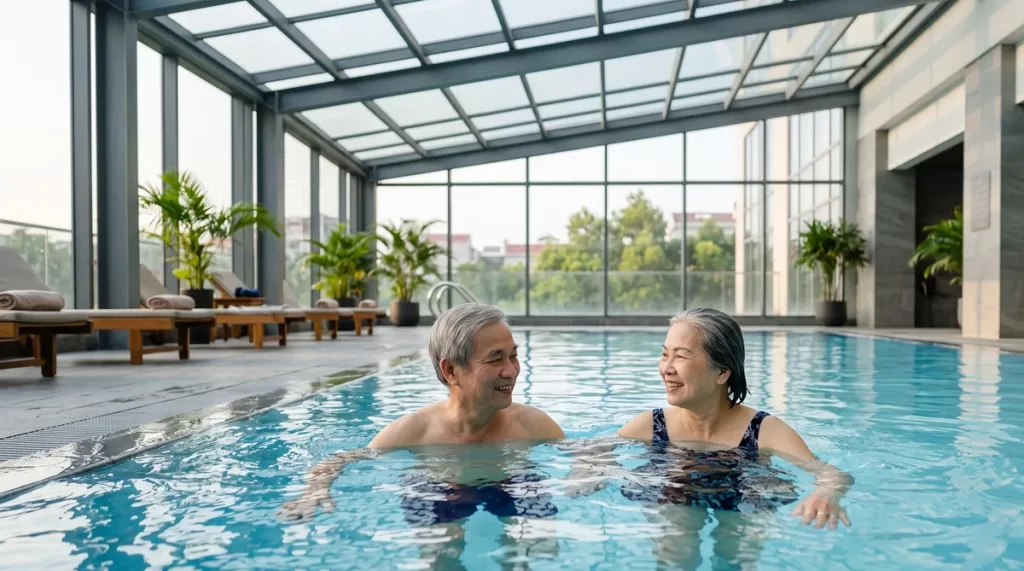 Ảnh minh họa ông bà bơi bể trong nhà, Sun Glory Residence cho người cao tuổi