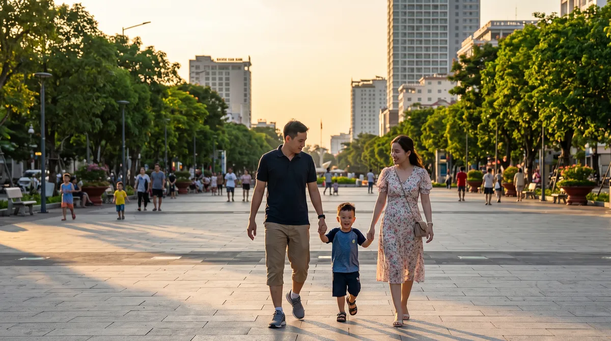 Ảnh minh họa gia đình dạo quảng trường, tiện ích ngoại khu Sun Glory Residence