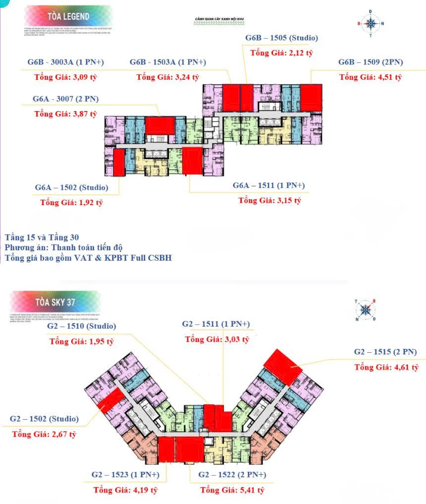 Tổng giá Rumor 13 căn Sun Glory Residence tòa Legend và Sky 37, cập nhật 16/10/2026.